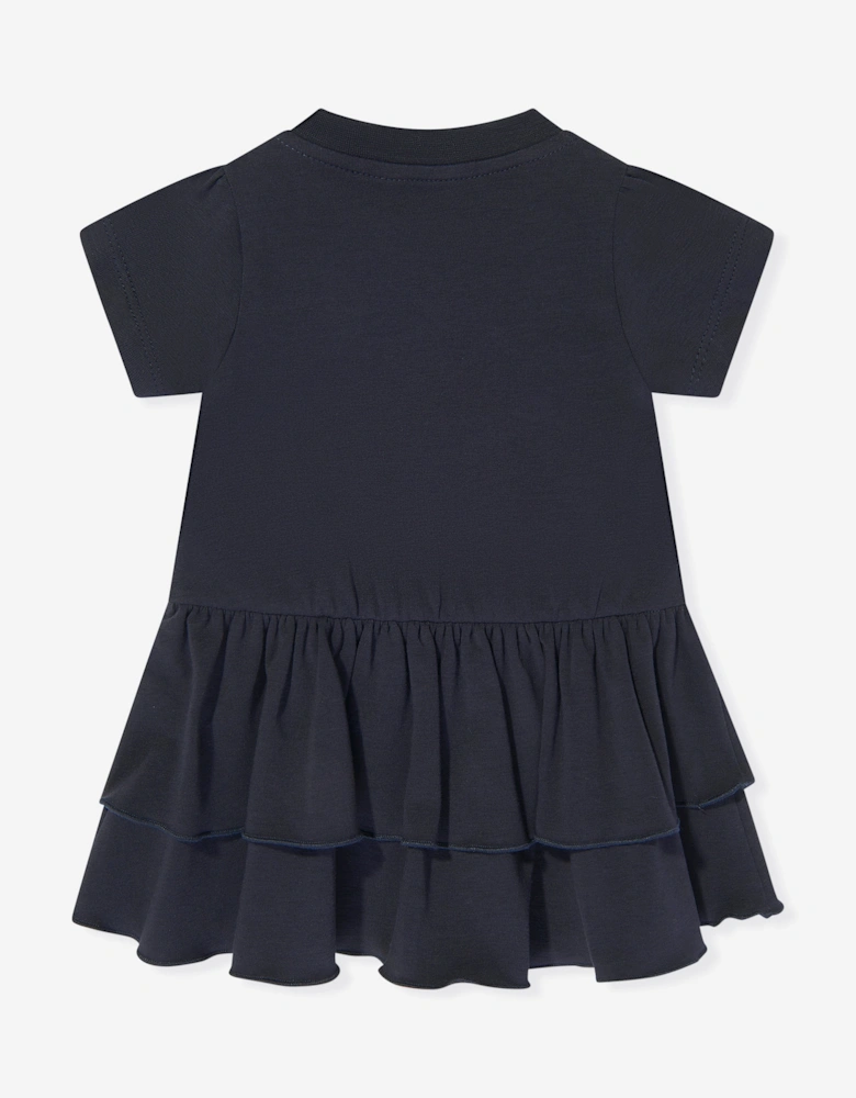 Baby Girls Logo Ruffle Dress in Navy