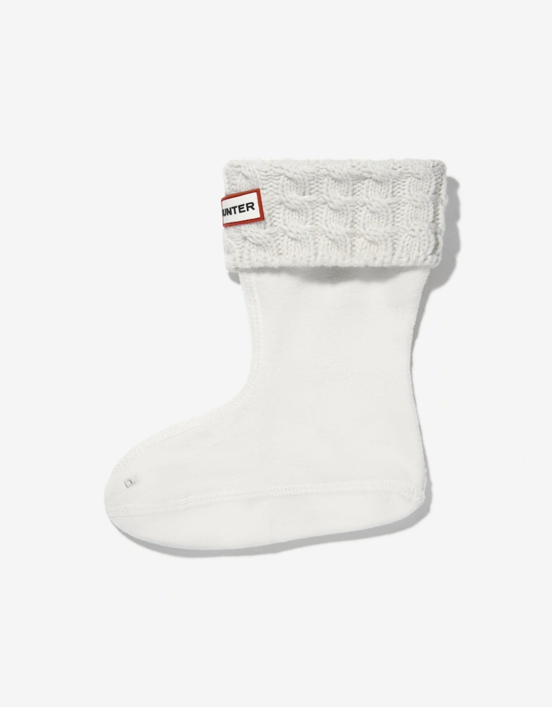 Kids Recycled 6 Stitch Cable Boot Socks in White