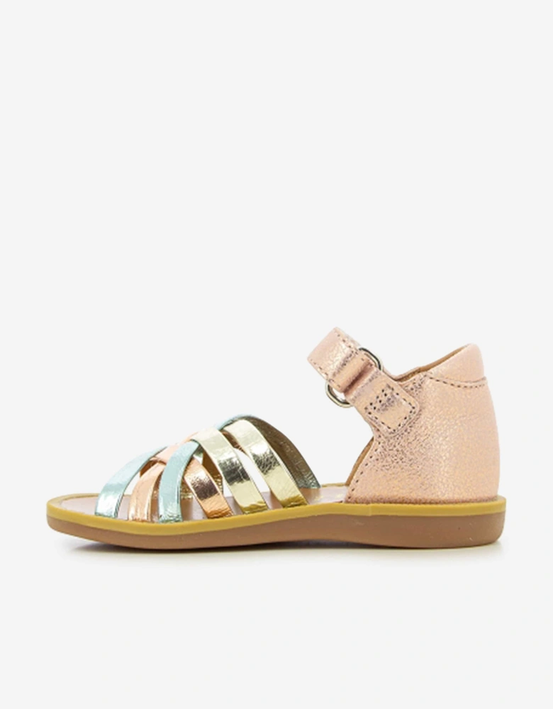 Pom D'Api Girls Leather Poppy Lux Sandals in Pink
