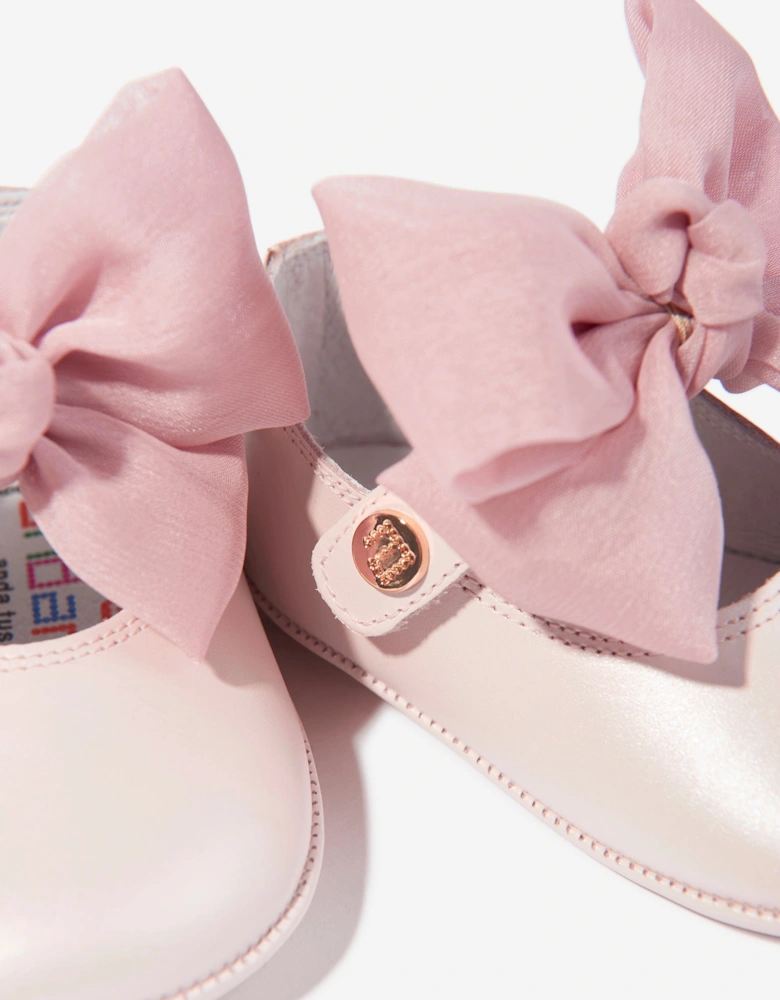 Baby Girls Leather Bow Shoes in Pink