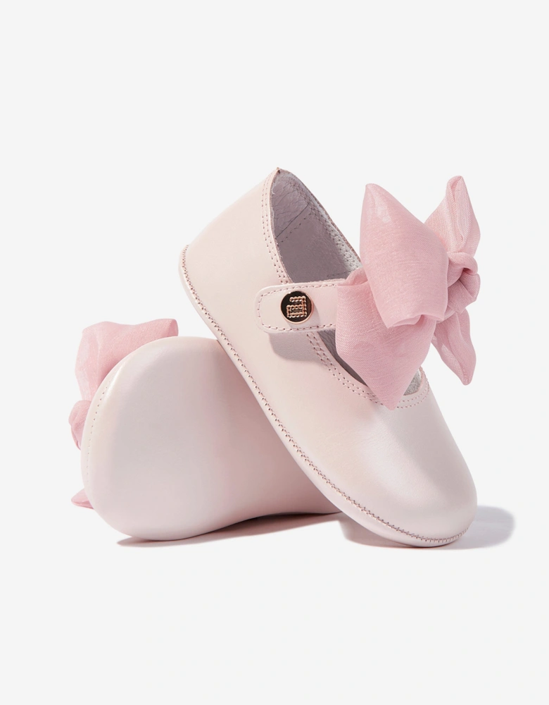 Baby Girls Leather Bow Shoes in Pink
