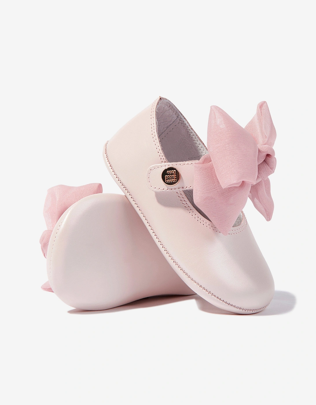 Baby Girls Leather Bow Shoes in Pink