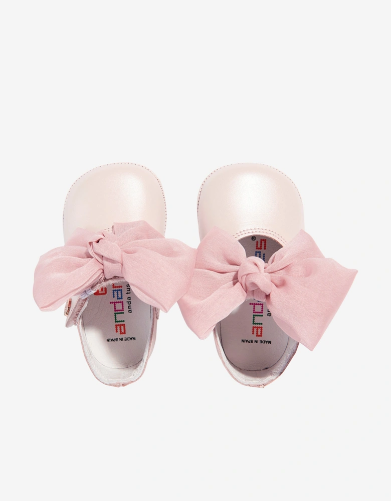 Baby Girls Leather Bow Shoes in Pink