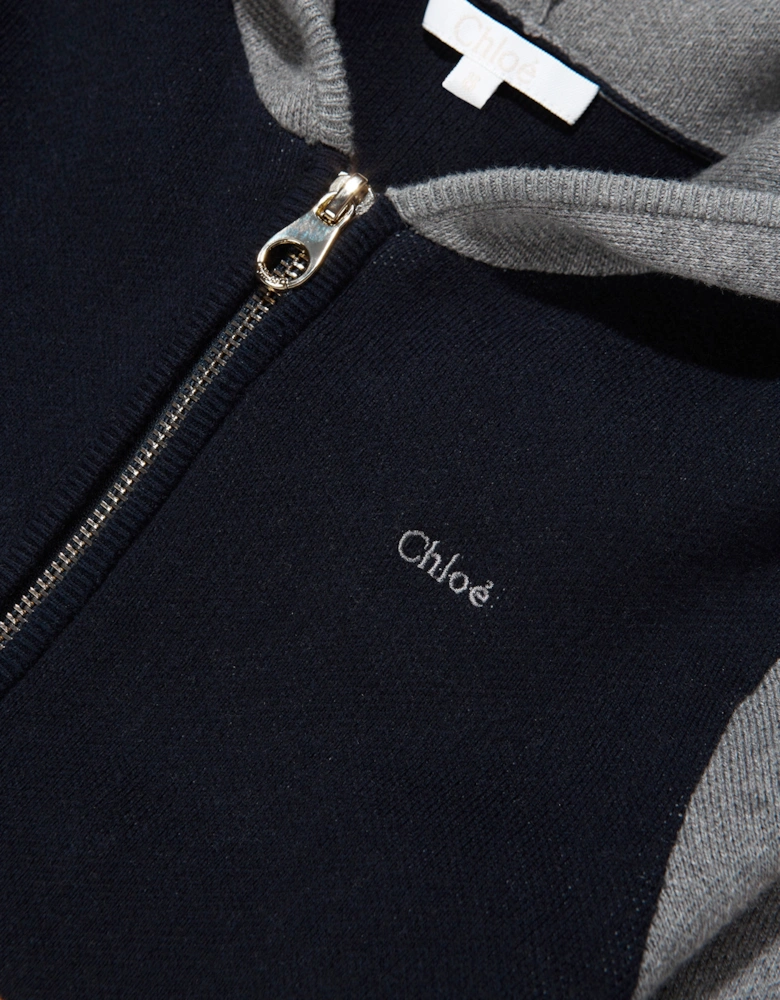 Girls Knitted Zip Up Top in Navy