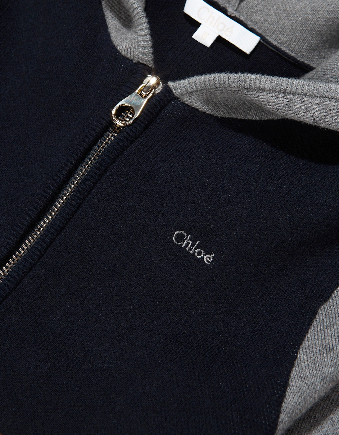 Girls Knitted Zip Up Top in Navy