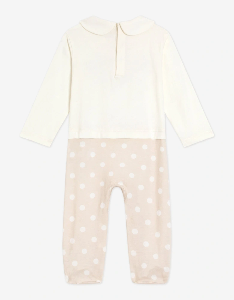 Baby Spotted Logo Babygrow Set in Beige