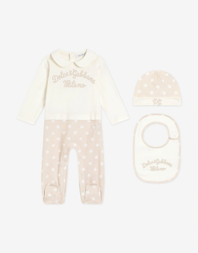 Baby Spotted Logo Babygrow Set in Beige