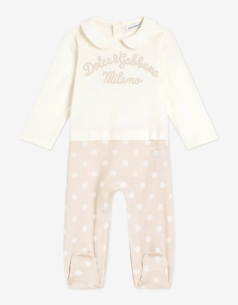 Baby Spotted Logo Babygrow Set in Beige