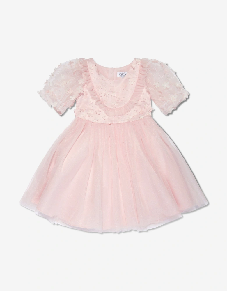 Girls Short Sleeve Embroidered Dress in Pink