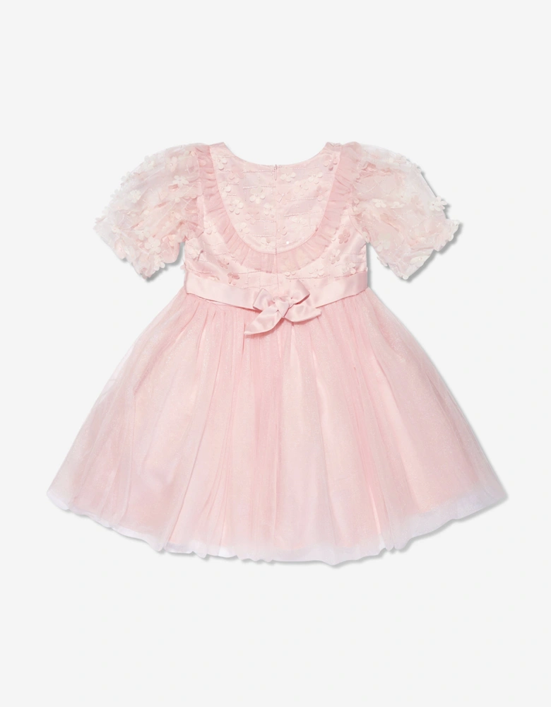 Girls Short Sleeve Embroidered Dress in Pink
