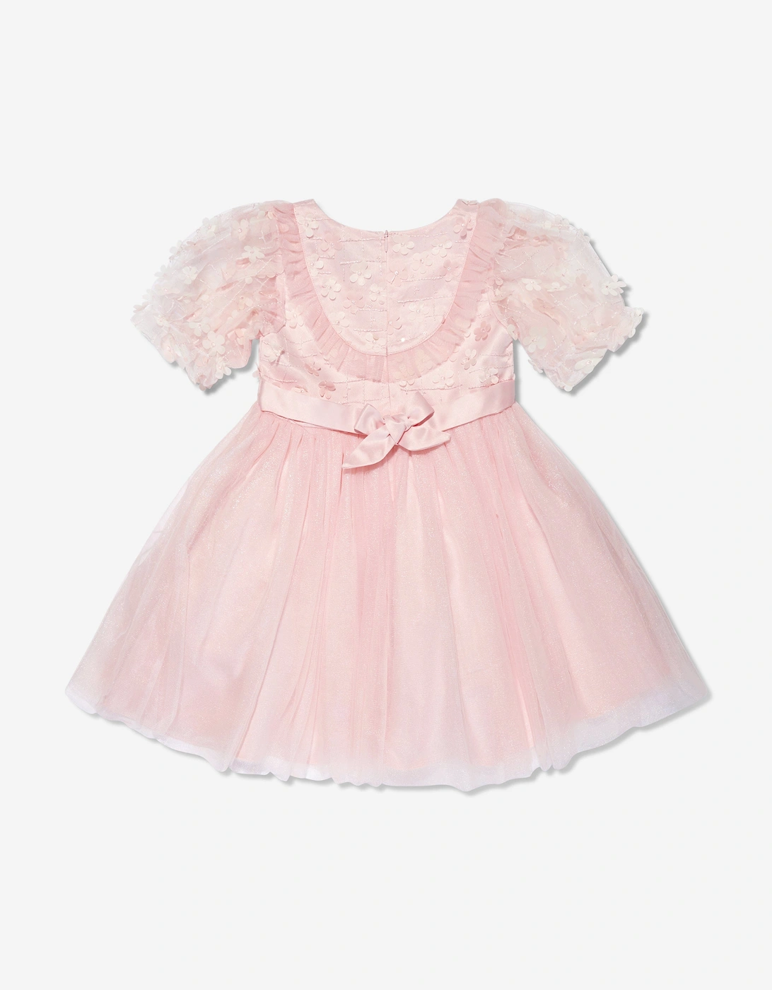 Girls Short Sleeve Embroidered Dress in Pink