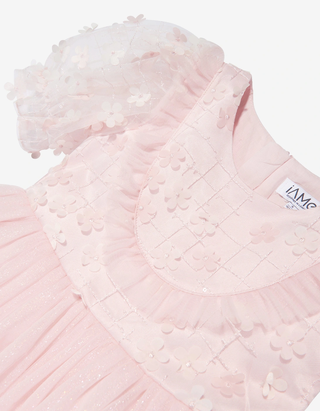Girls Short Sleeve Embroidered Dress in Pink