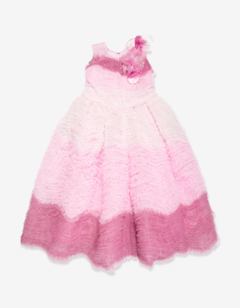 Girls Flower Embellished Degradé Tulle Gown in Pink