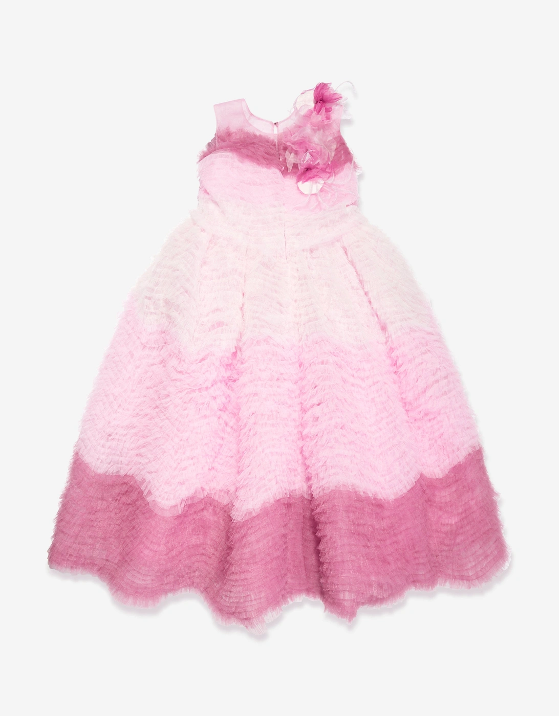 Girls Flower Embellished Degradé Tulle Gown in Pink