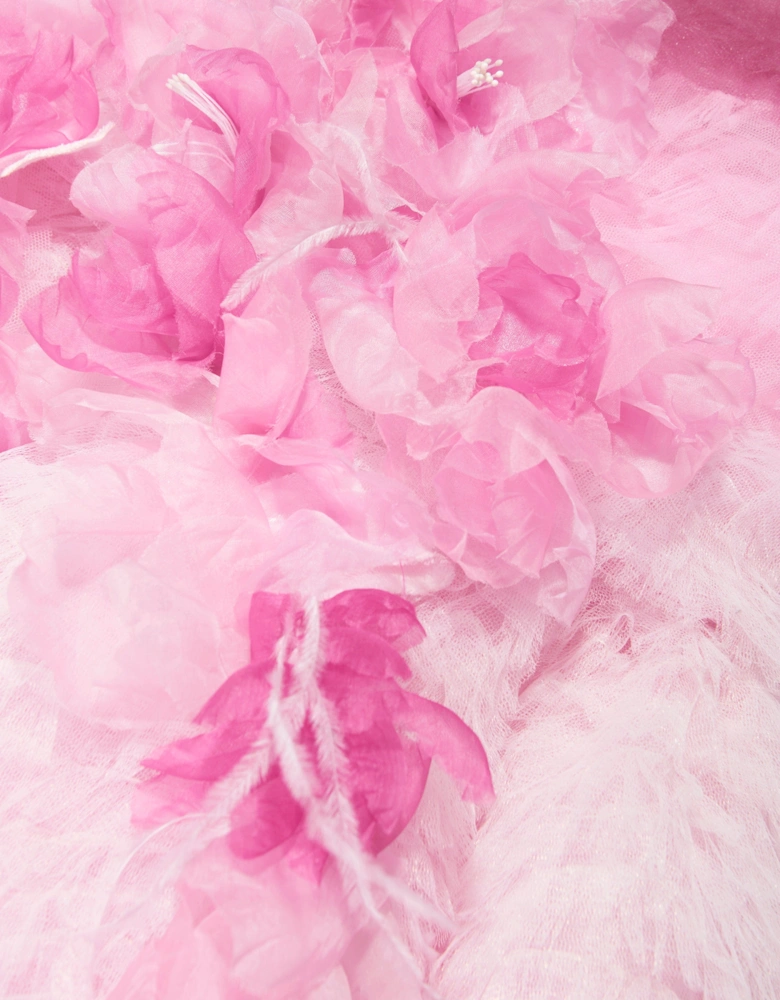 Girls Flower Embellished Degradé Tulle Gown in Pink