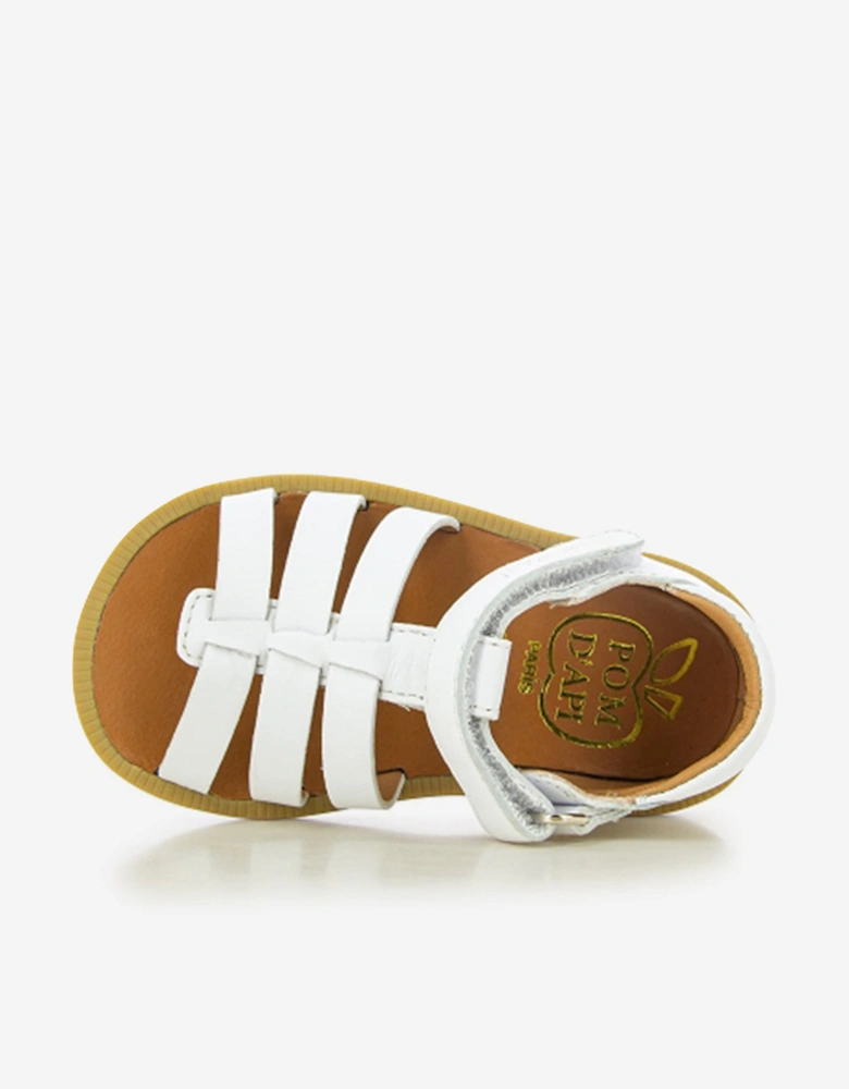 Pom D'Api Girls Leather Poppy Strap Sandals in White