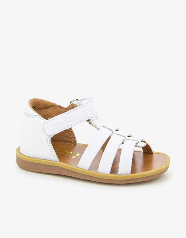 Pom D'Api Girls Leather Poppy Strap Sandals in White