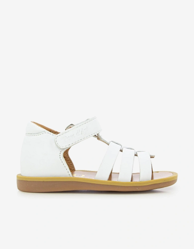 Pom D'Api Girls Leather Poppy Strap Sandals in White