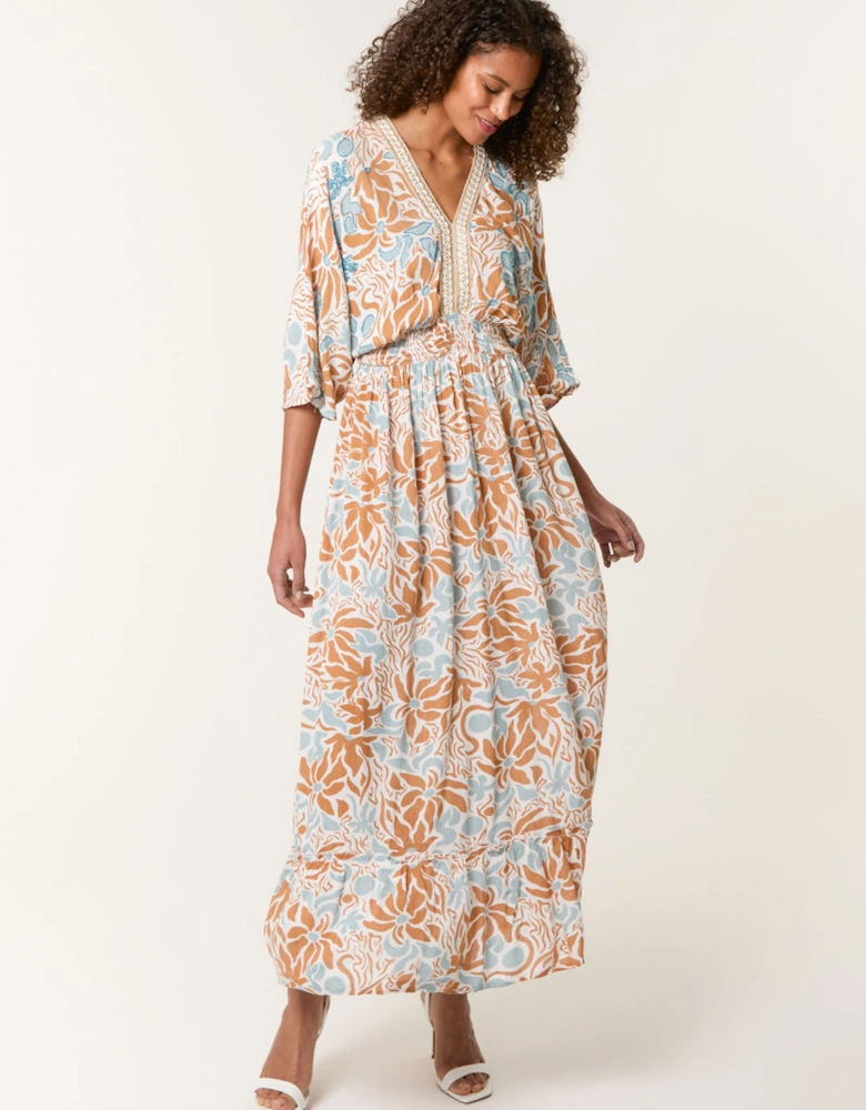 Light Brown Embellished V Front & Back Maxi Dress