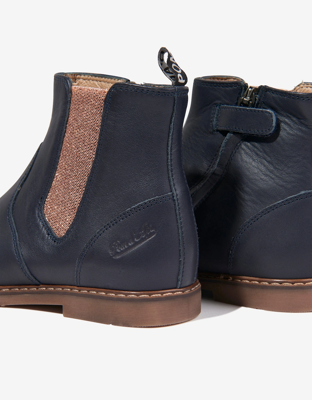 Pom D'Api Girls Leather City Jod Zip Boots in Navy