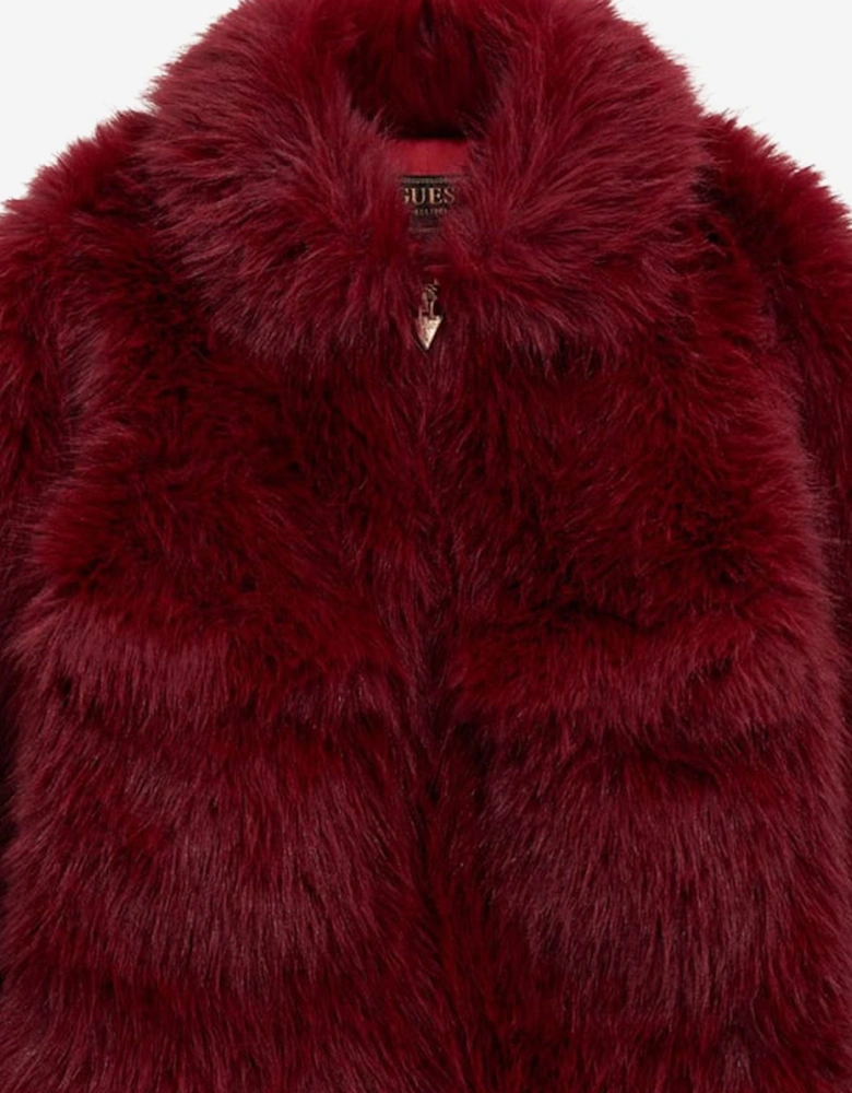 Girls Faux Fur Jacket in Red