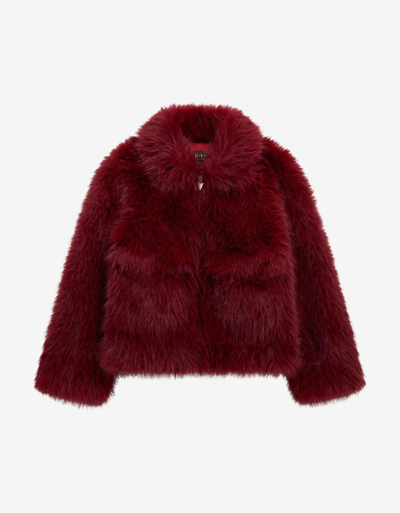 Girls Faux Fur Jacket in Red