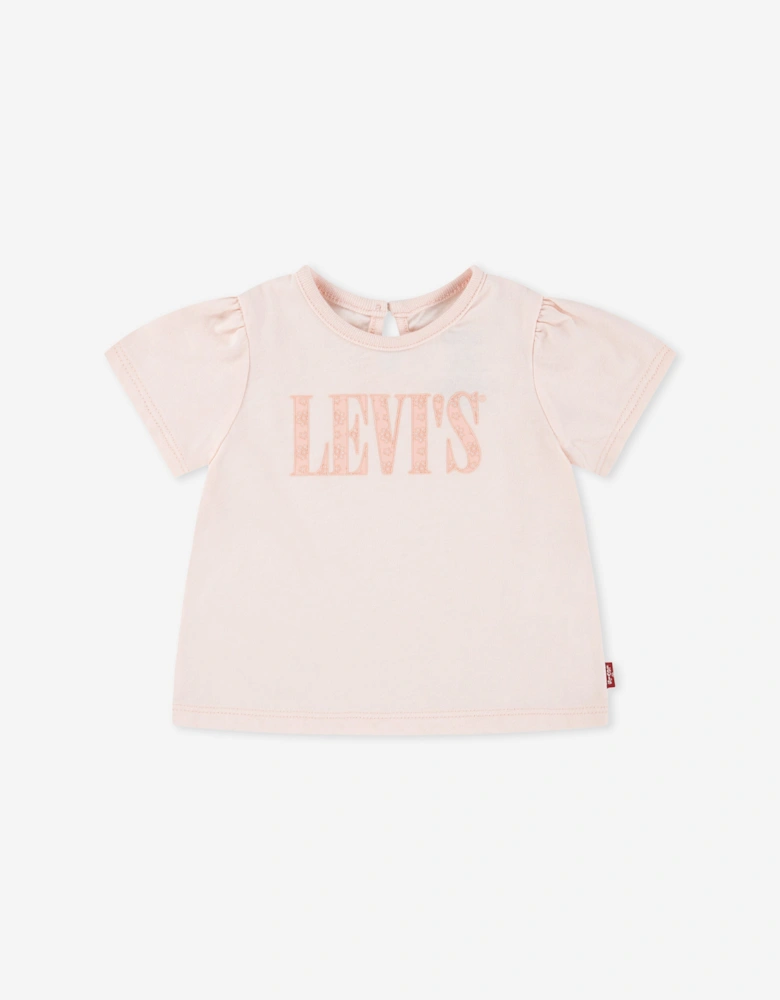 Baby Girls Smocked Sleeve T-Shirt in Pink