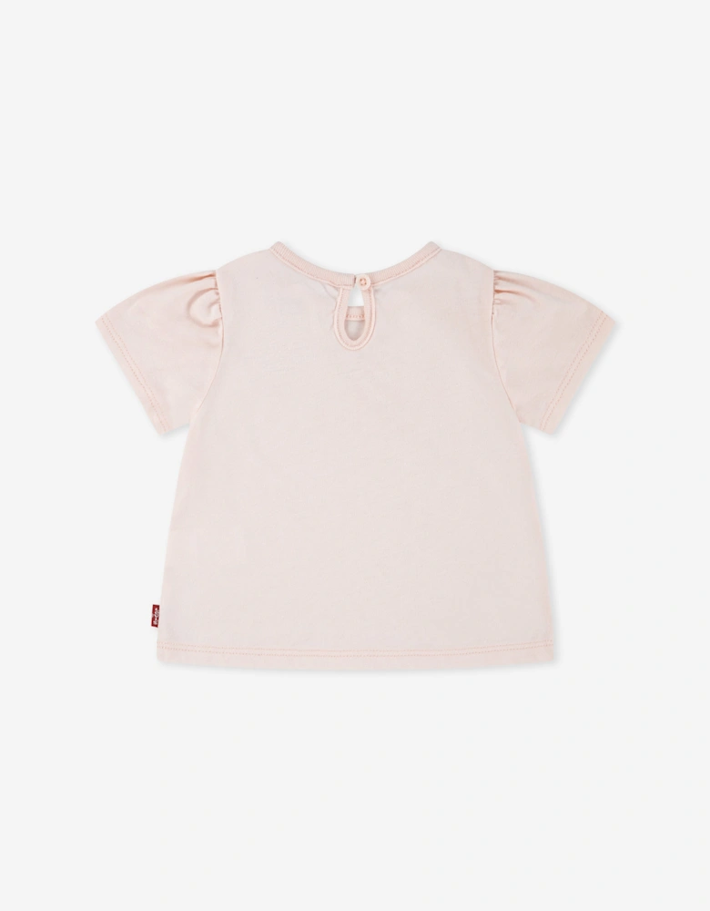 Baby Girls Smocked Sleeve T-Shirt in Pink