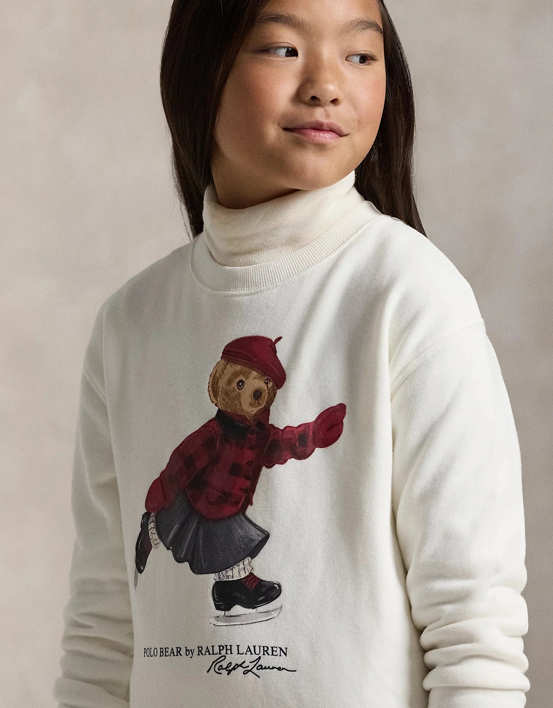 Girls Polo Bear Sweater Dress in Ivory