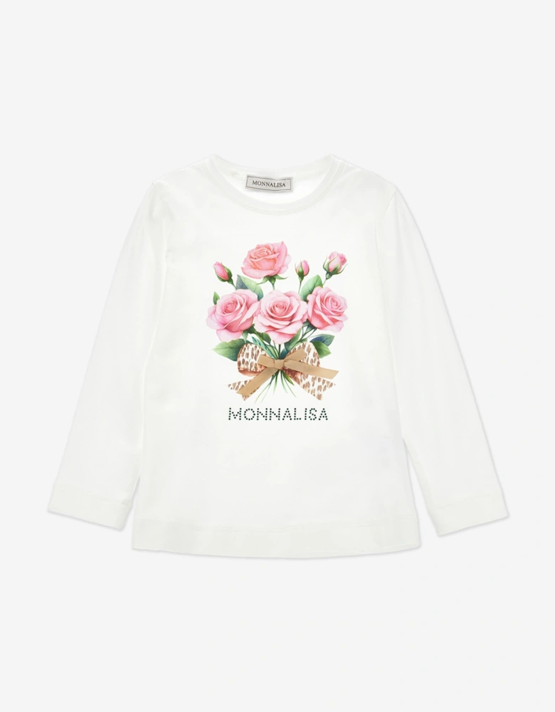 Girls Long Sleeve Bouquet T-Shirt in Ivory
