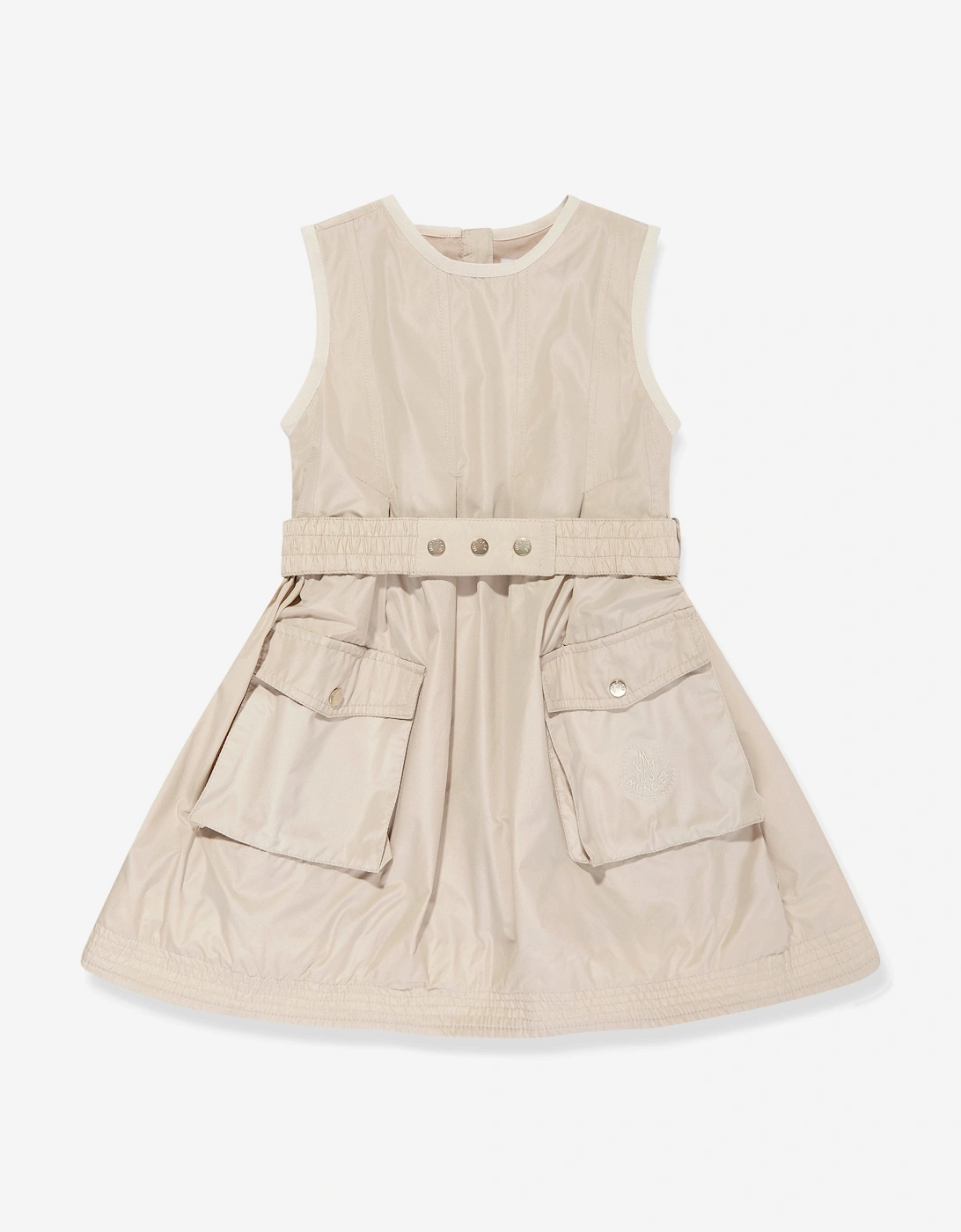 Girl's Moncler Enfant Girls Sleeveless Pocket Dress in Beige - Cream - Size: 12 years