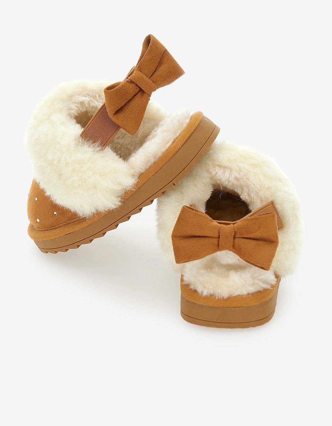 Girls Suede Slippers With Rhinestones in Beige