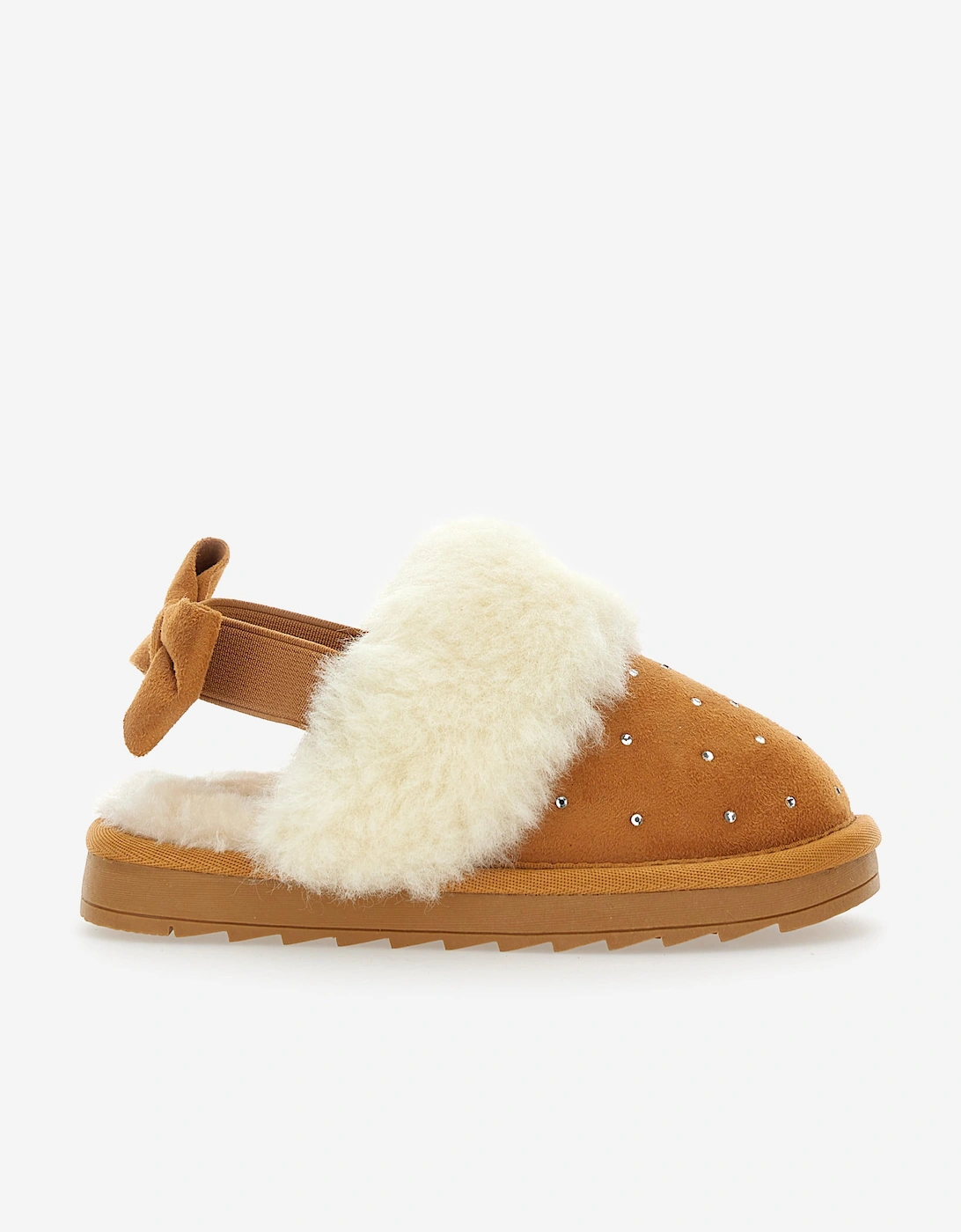 Girls Suede Slippers With Rhinestones in Beige, 5 of 4