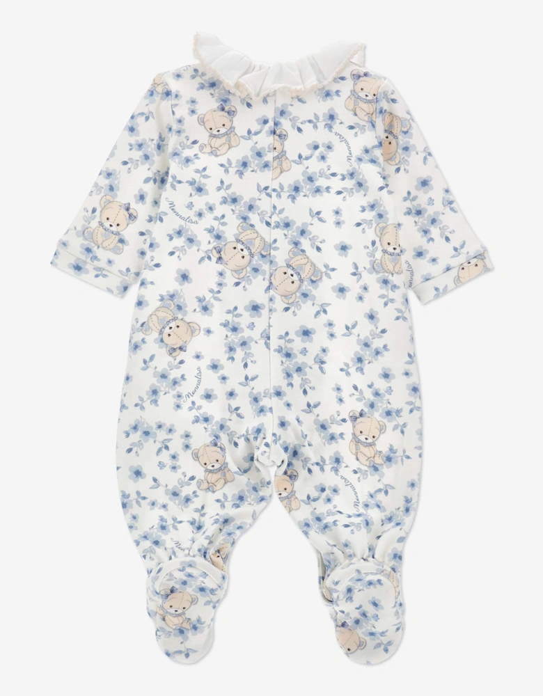 Baby Girls Floral Teddy Bear Babygrow in White