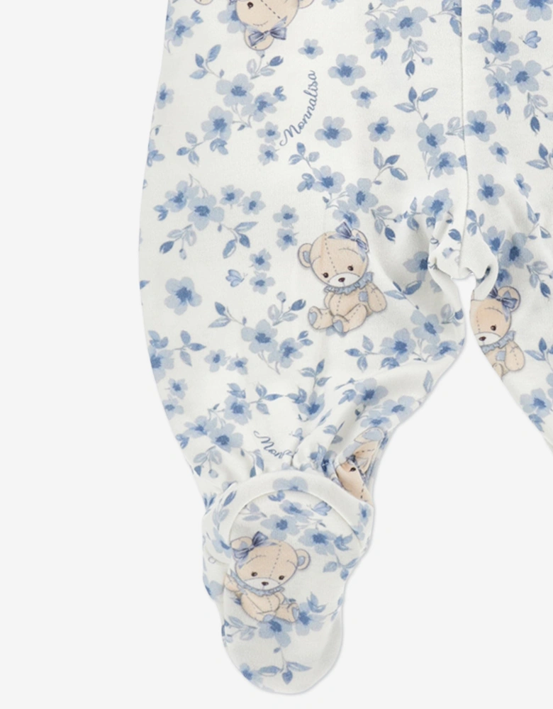 Baby Girls Floral Teddy Bear Babygrow in White