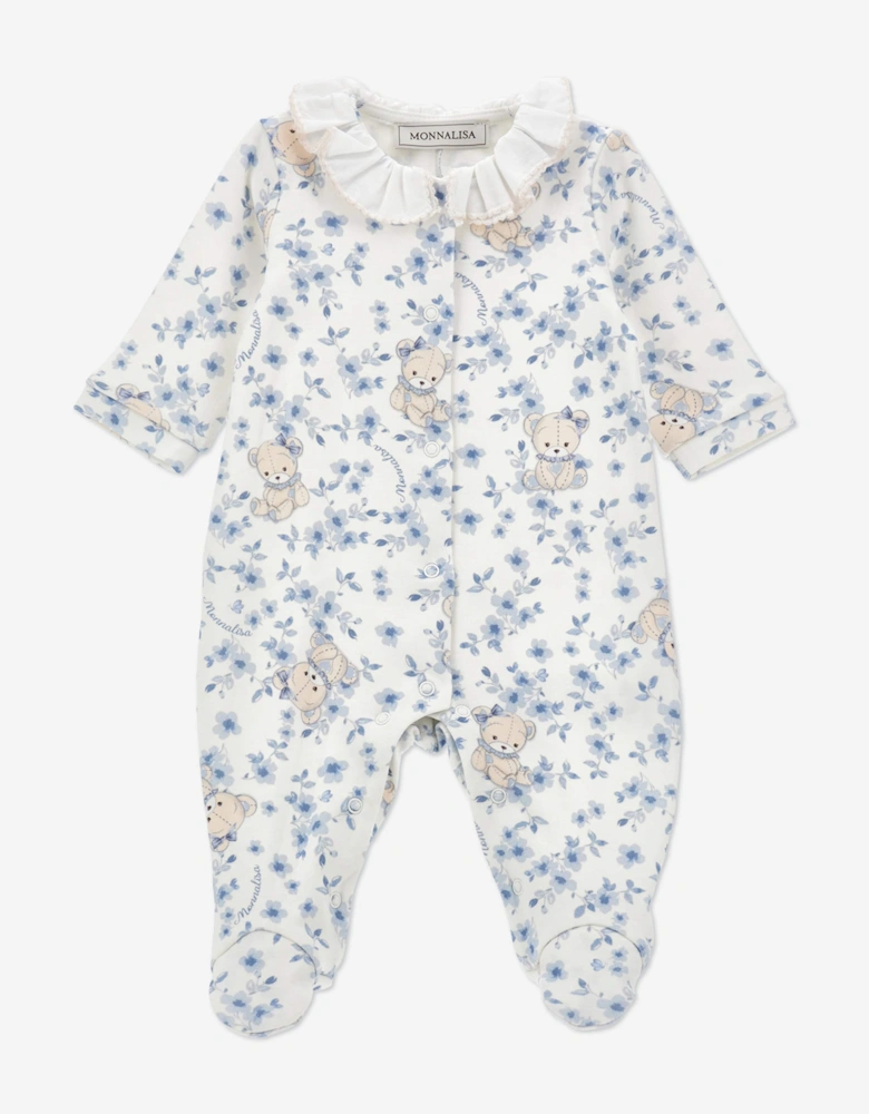 Baby Girls Floral Teddy Bear Babygrow in White