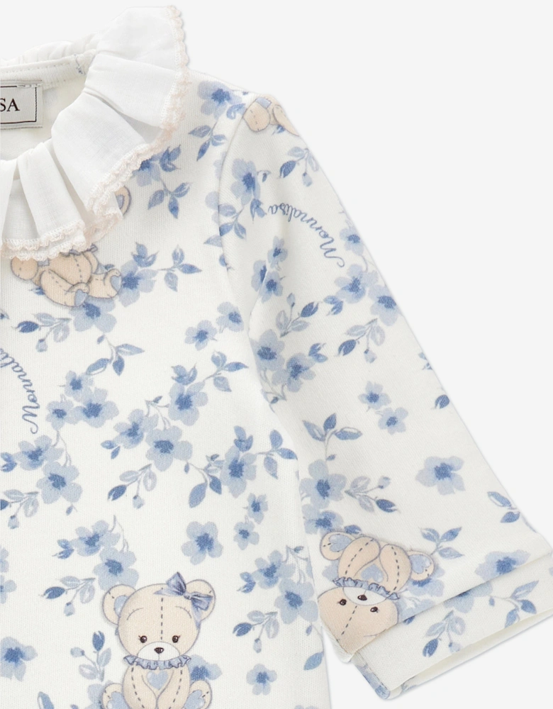 Baby Girls Floral Teddy Bear Babygrow in White