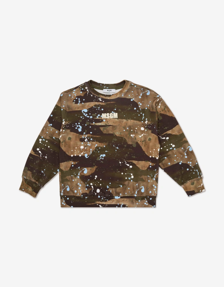 Boys Camo Logo Sweatshirt in Brown