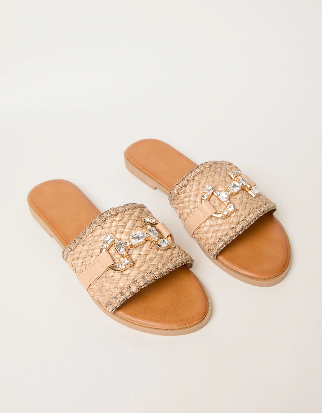 Light Brown Woven Blanket Stitch Embellished Sandals, 2 of 1