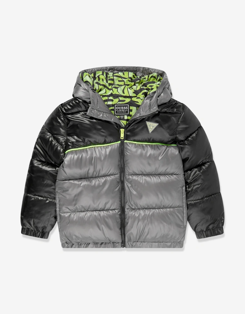 Boys Hooded Puffer Jacket in Grey