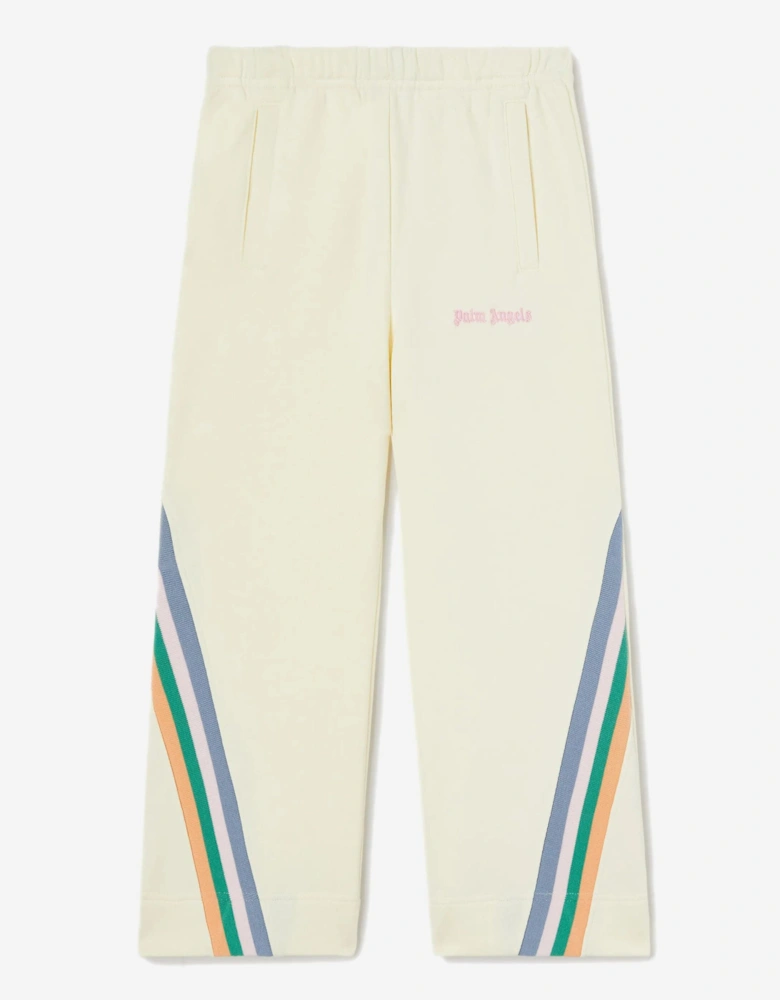 Girls Colourful Track Wide Pants in Ivory