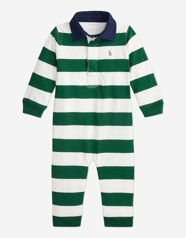 Baby Boys Striped Rugby Romper in Green