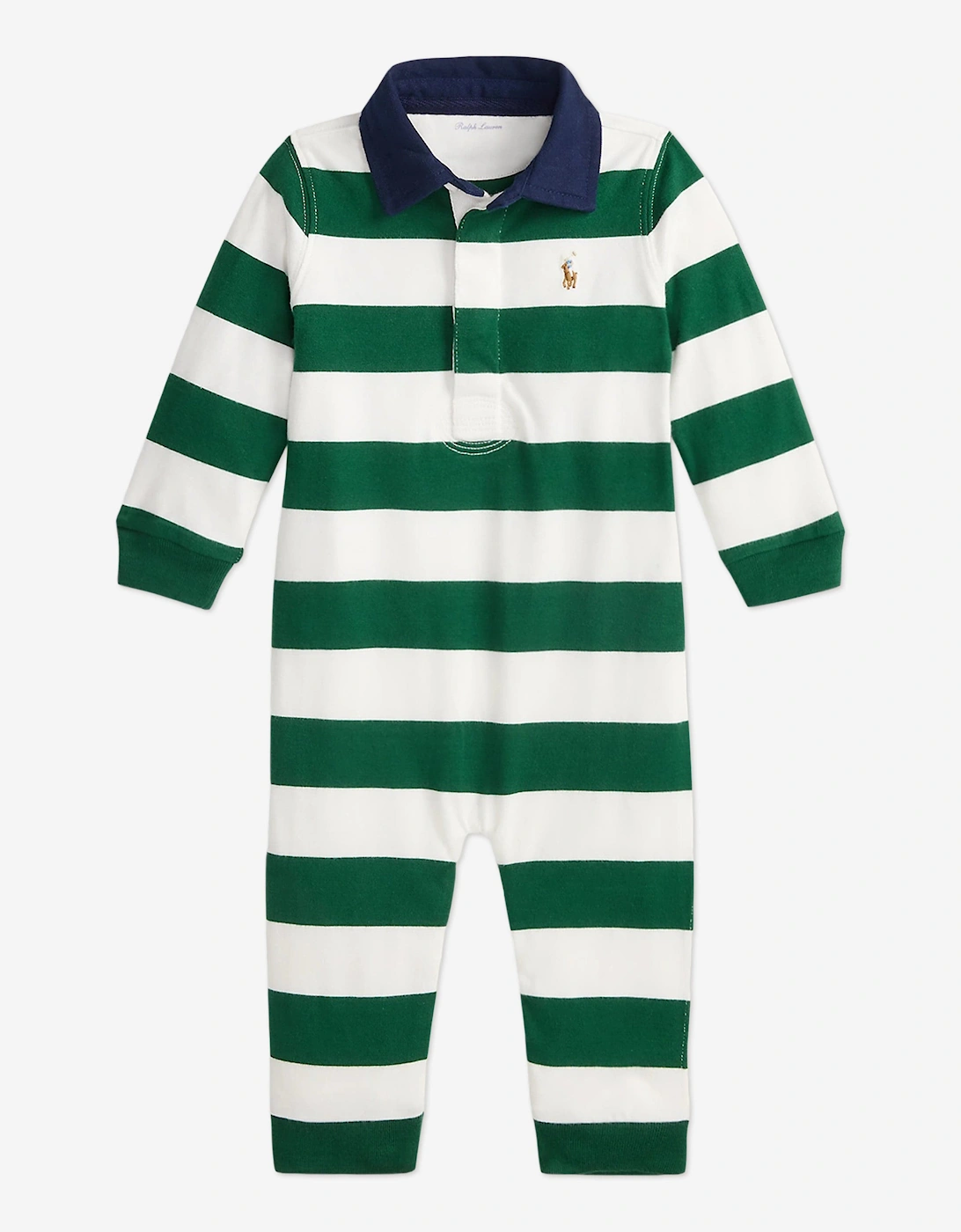 Baby Boys Striped Rugby Romper in Green, 6 of 5