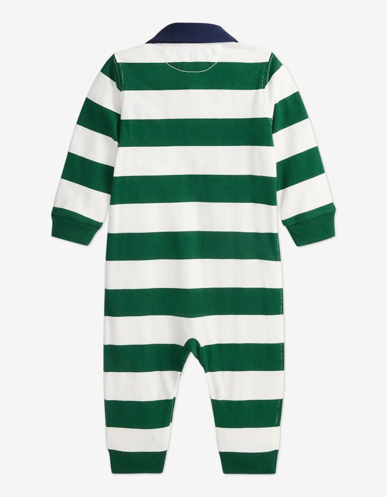 Baby Boys Striped Rugby Romper in Green
