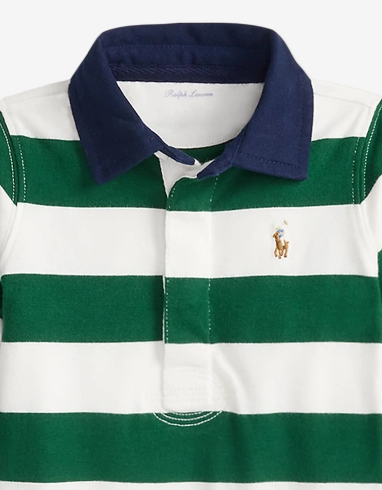Baby Boys Striped Rugby Romper in Green