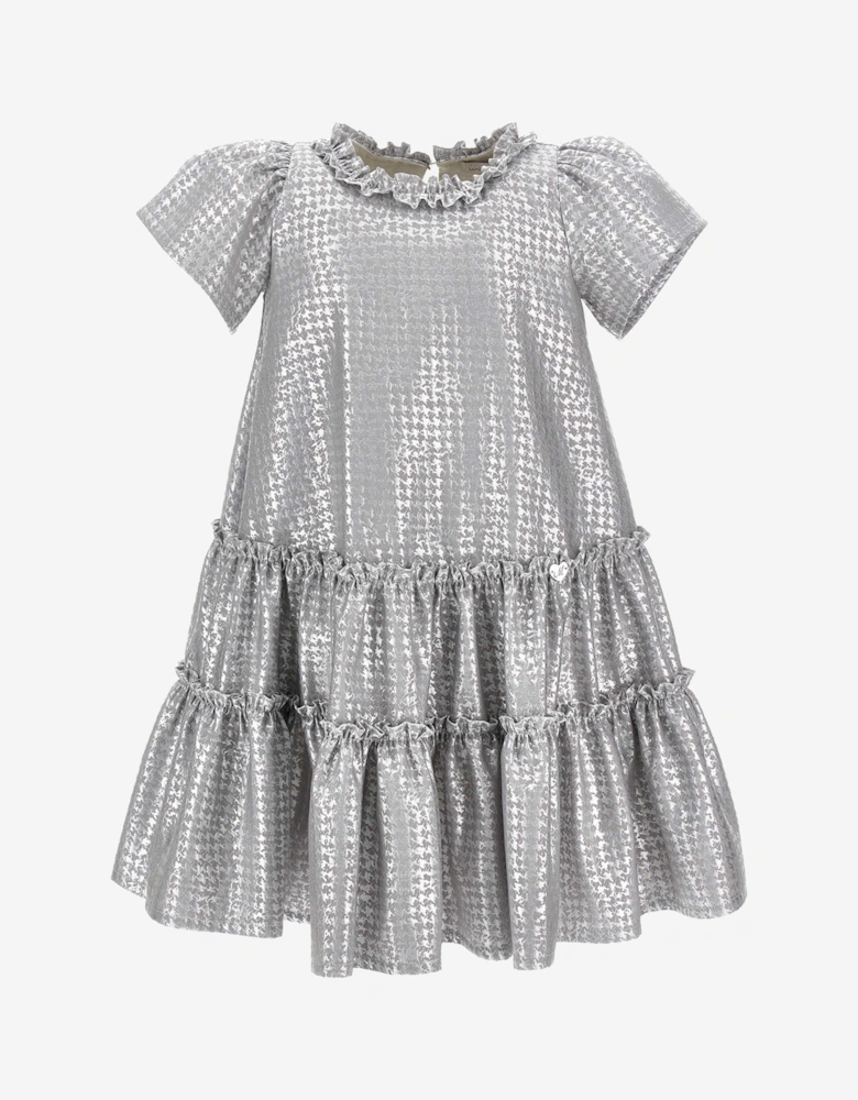 Girls Houndstooth Jacquard Dress in Silver