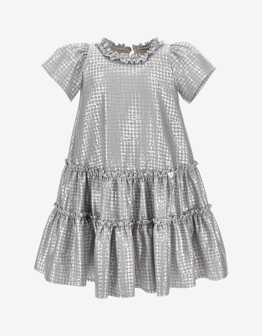 Girls Houndstooth Jacquard Dress in Silver