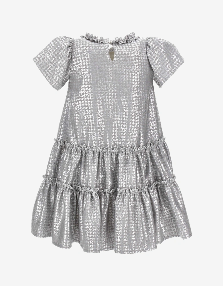 Girls Houndstooth Jacquard Dress in Silver