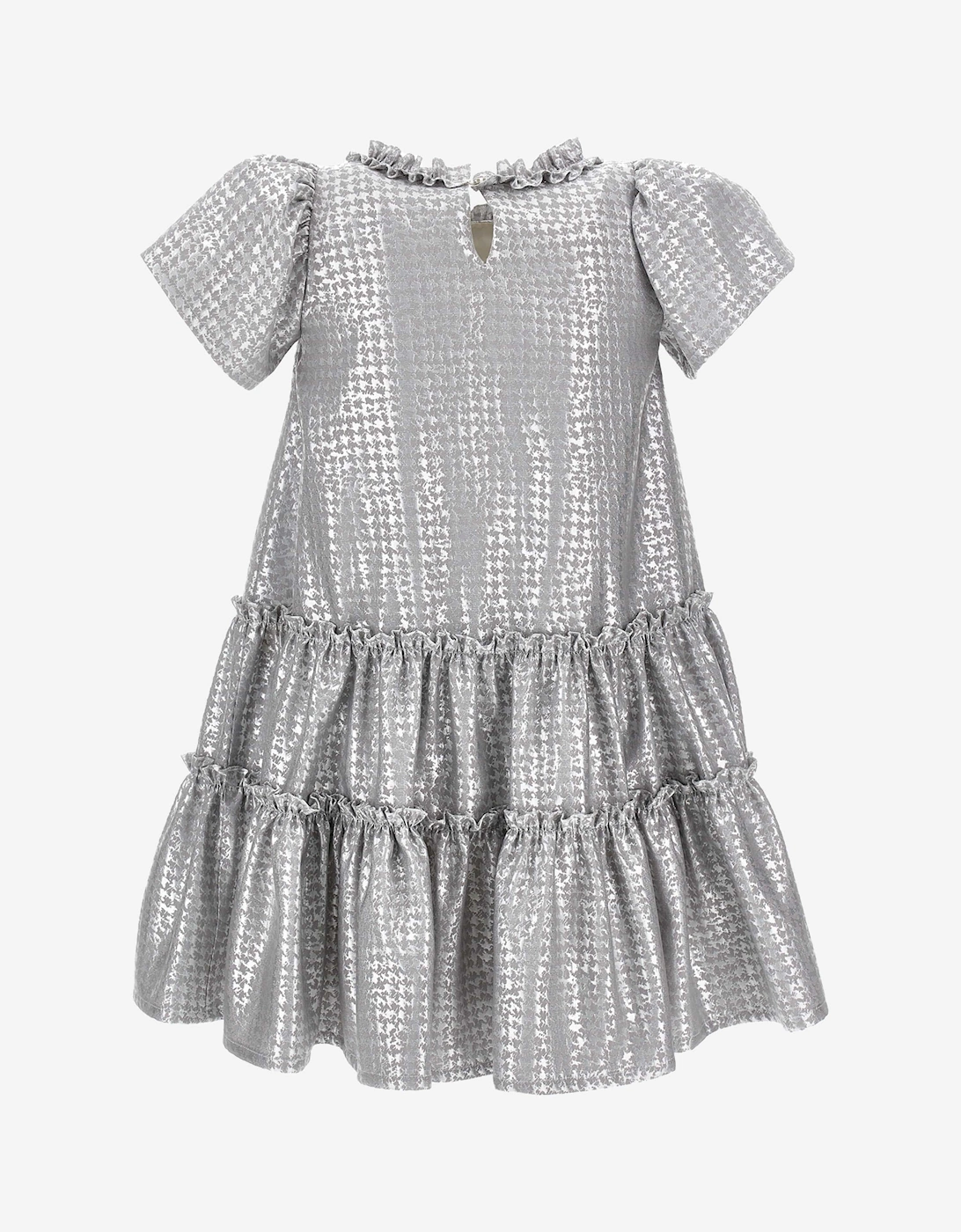 Girls Houndstooth Jacquard Dress in Silver