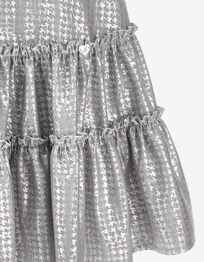 Girls Houndstooth Jacquard Dress in Silver